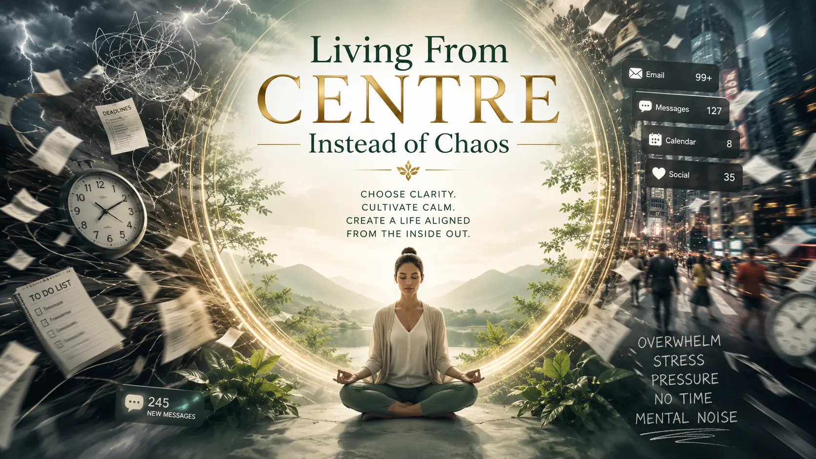 Living From Centre Instead of Chaos blog image showing calm focus between chaos and clarity