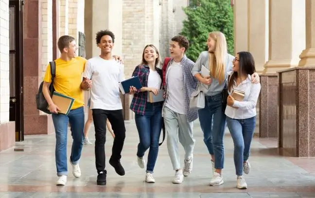 Students walking together in an educational setting